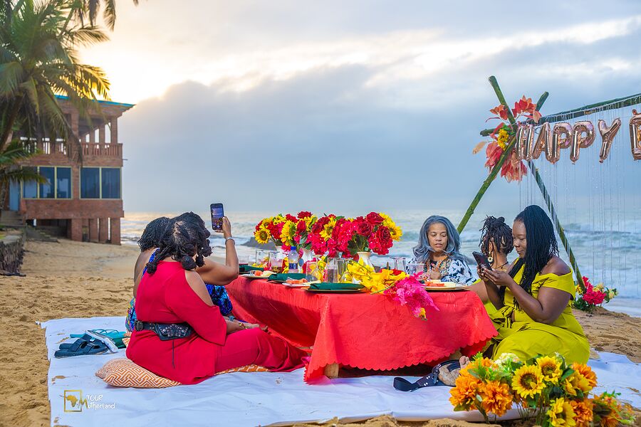 Dinner on the sand as the light goes